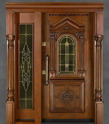 درب لابی ضد سرقت شیشه خور رویه چوب راش